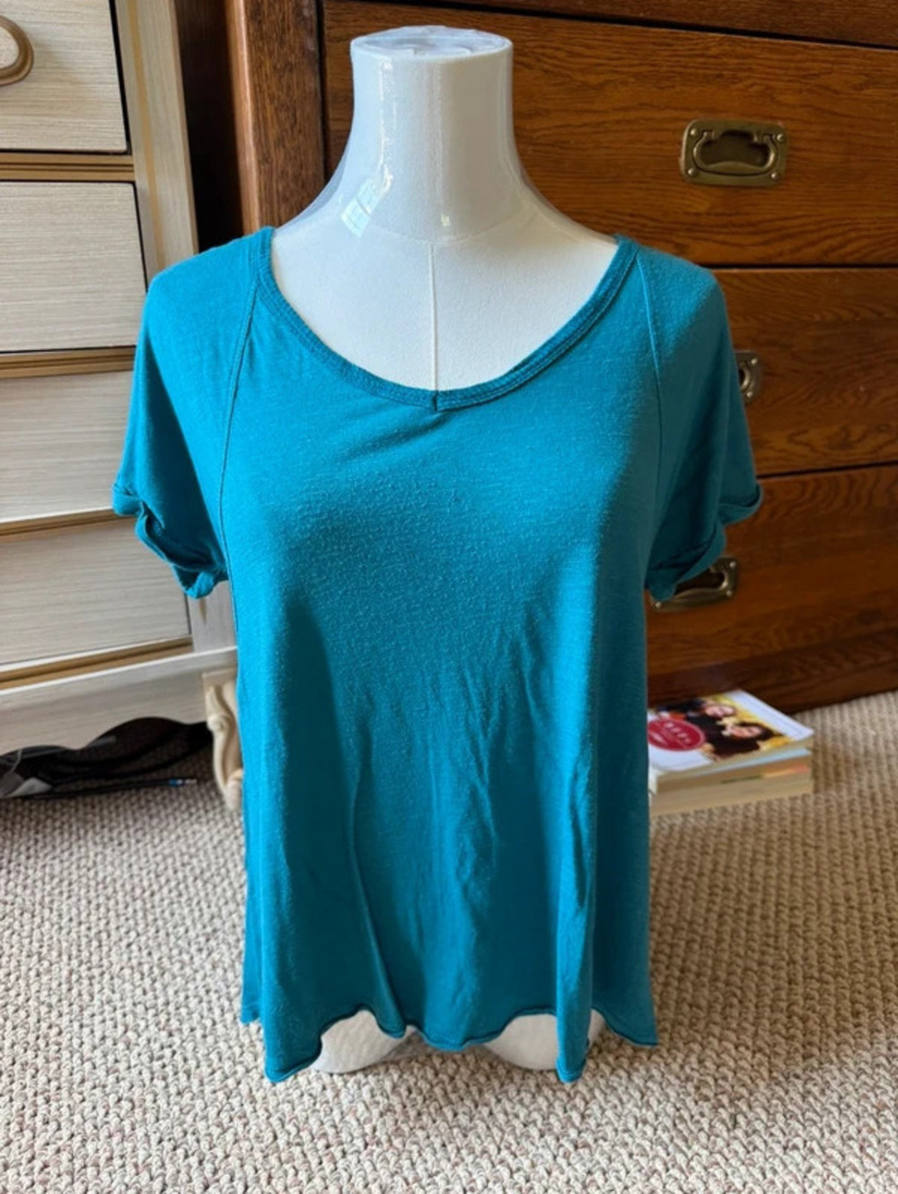 Pink Republic blue top shirt with swoop neckline